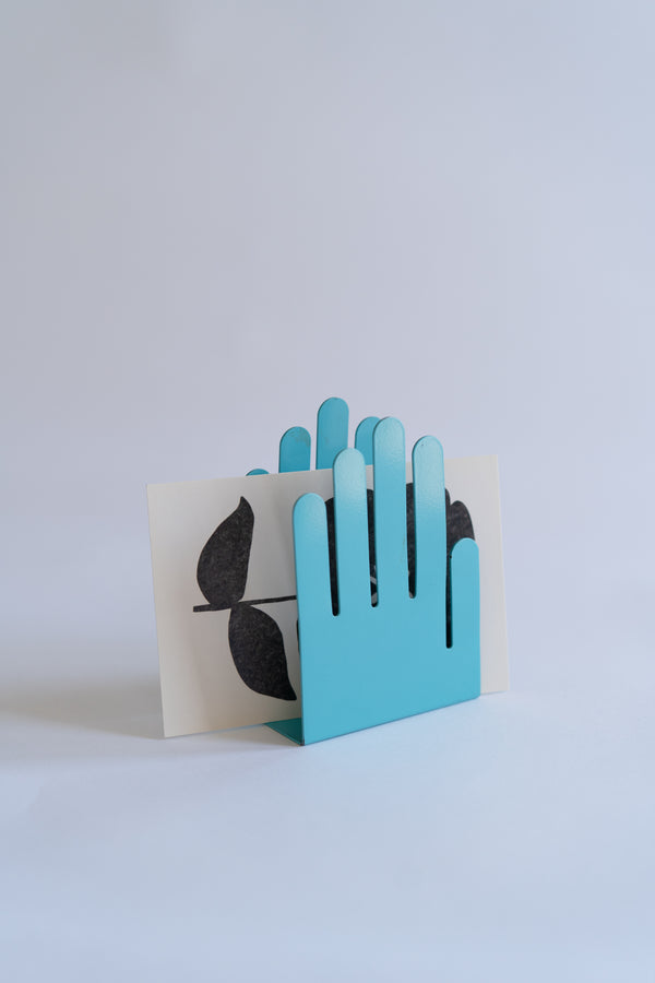 Blue Metal Hands Letter Holder