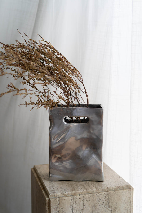 Metal Crinkle Bag Vase