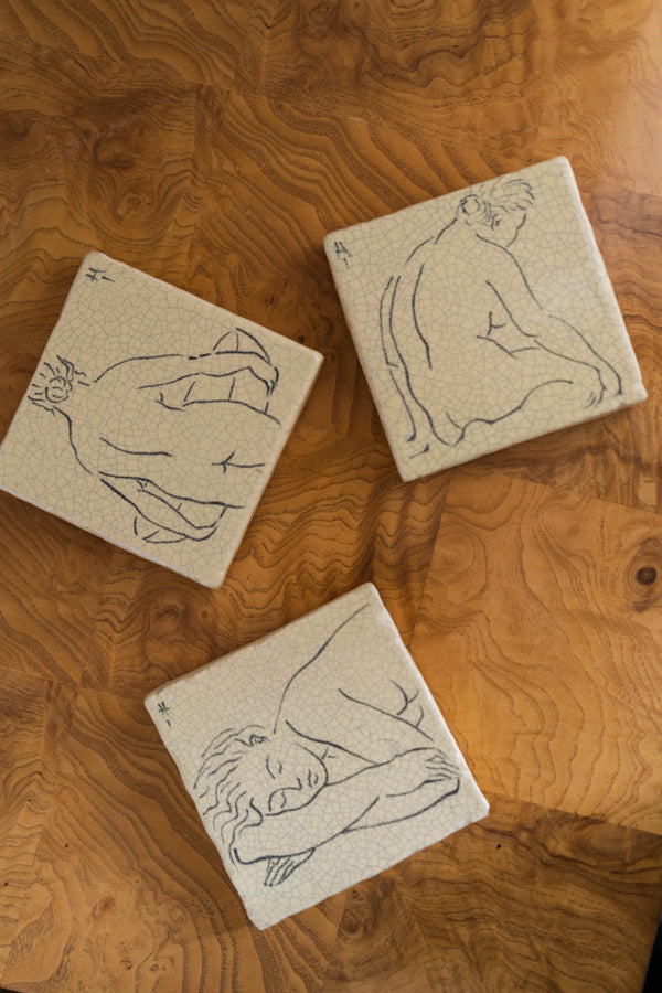 Figural Ceramic Tile Coaster Set