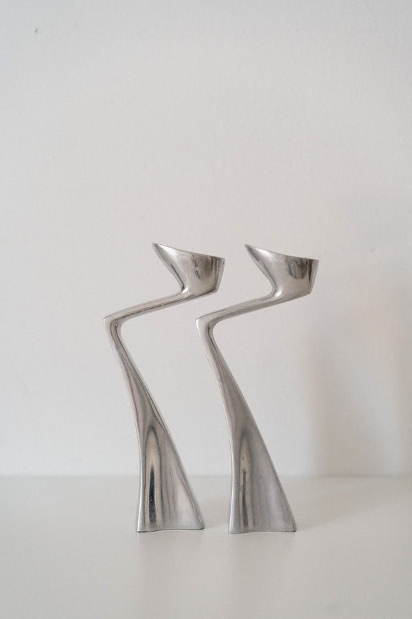 Sculptural Aluminum Candle Holder Set
