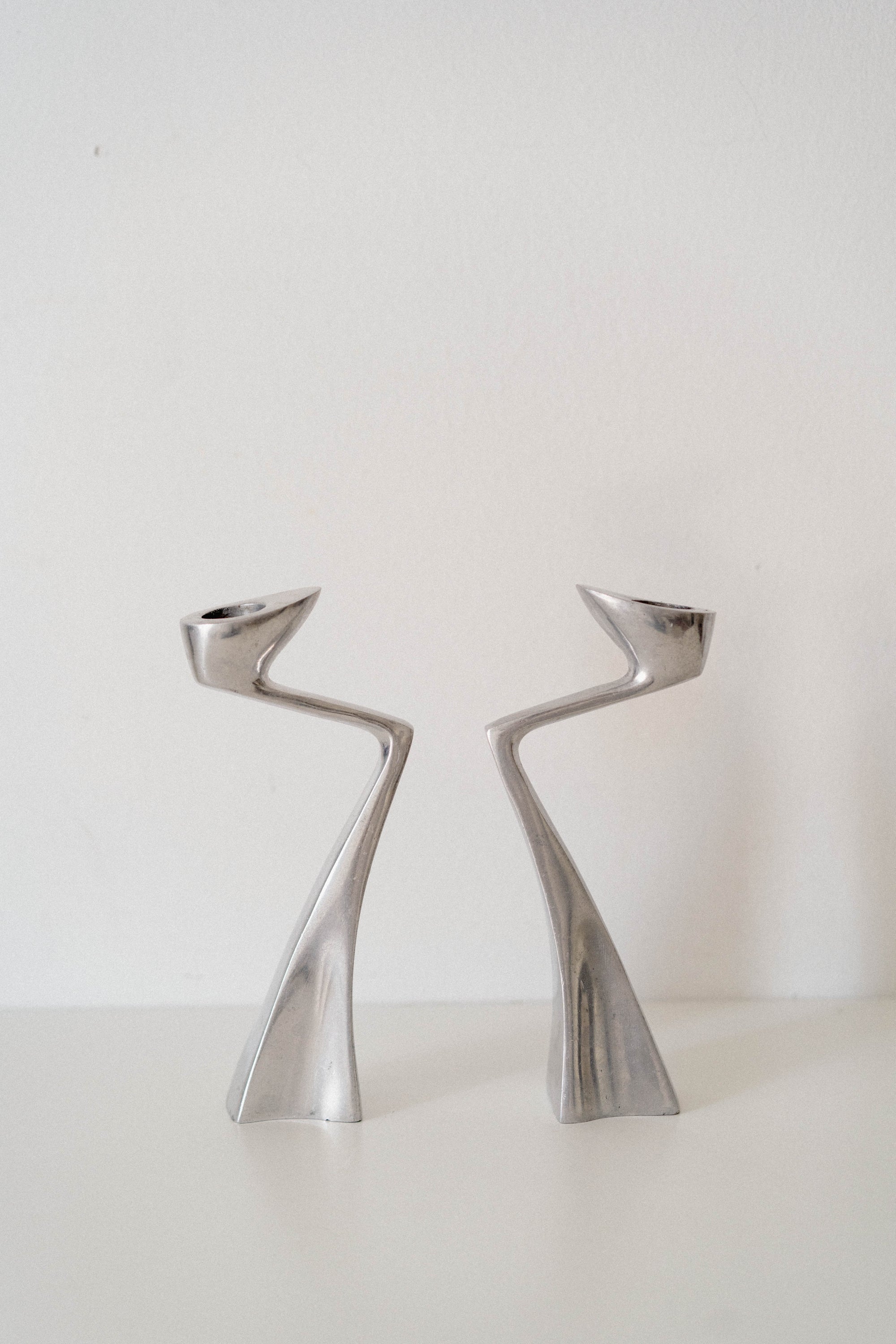Sculptural Aluminum Candle Holder Set