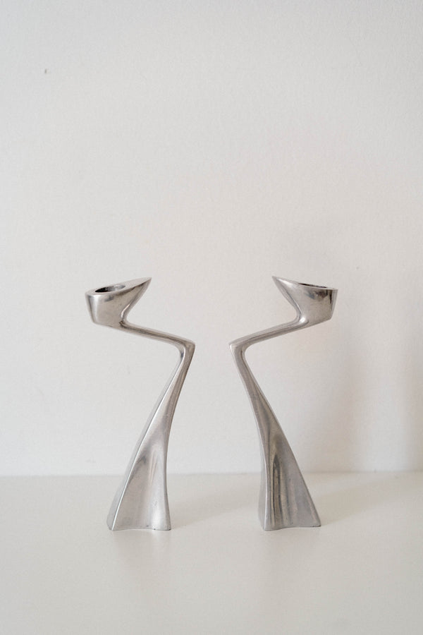 Sculptural Aluminum Candle Holder Set