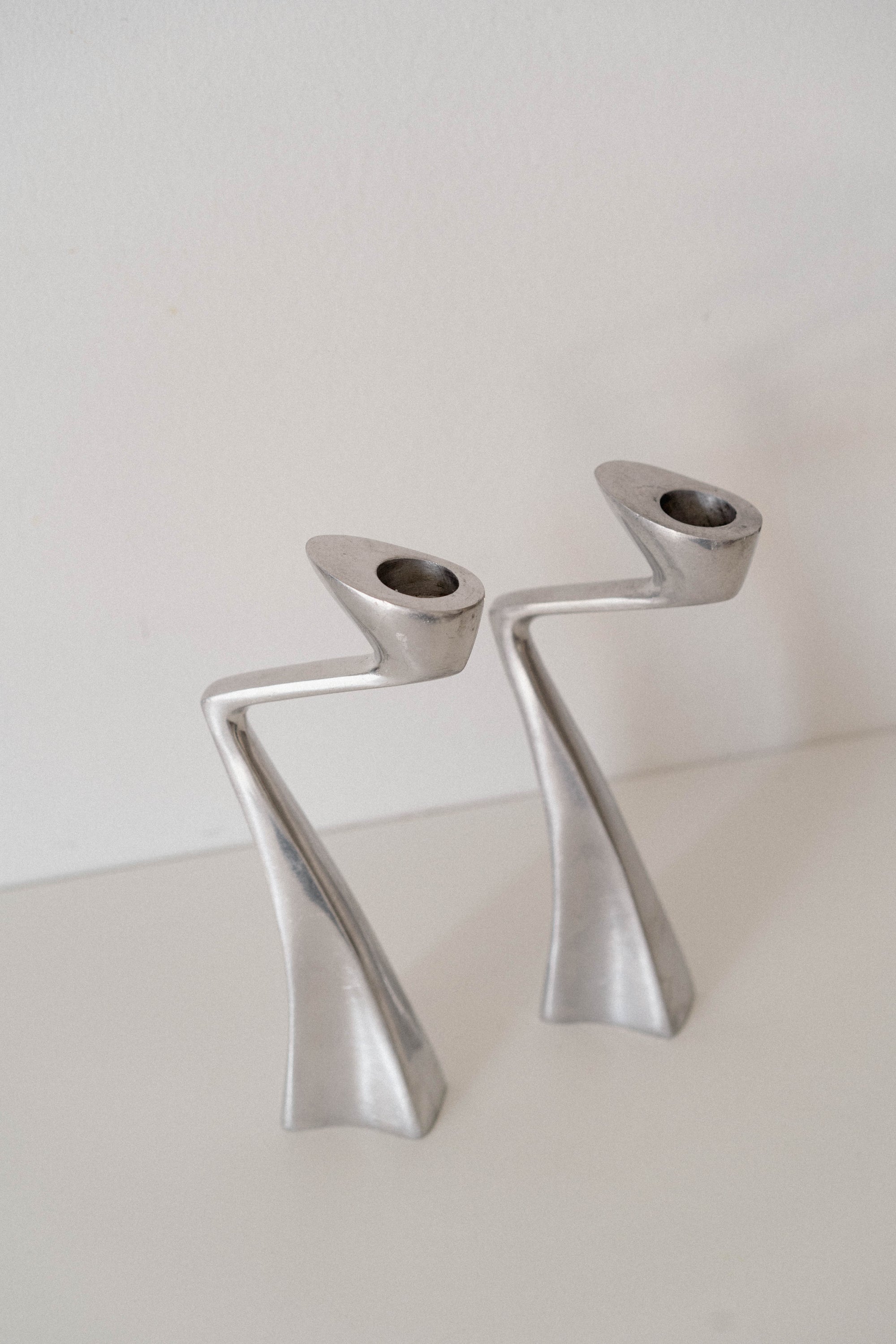 Sculptural Aluminum Candle Holder Set
