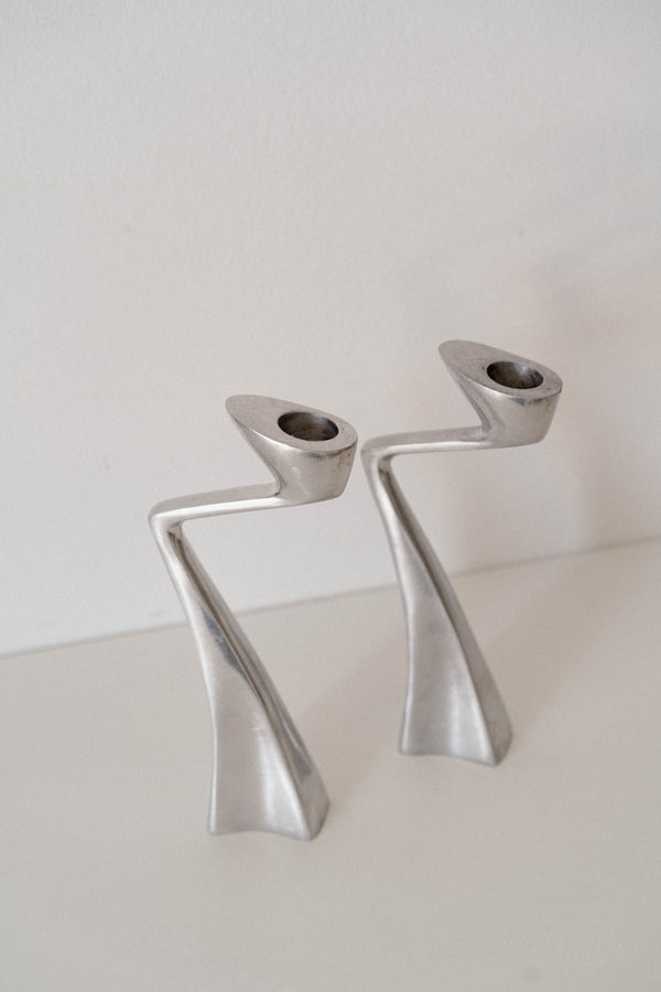 Sculptural Aluminum Candle Holder Set