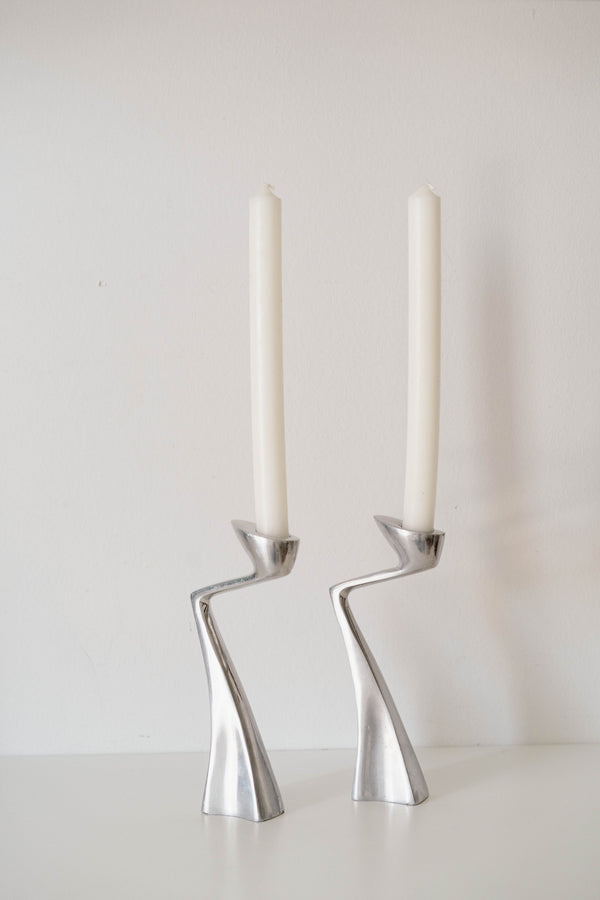 Sculptural Aluminum Candle Holder Set