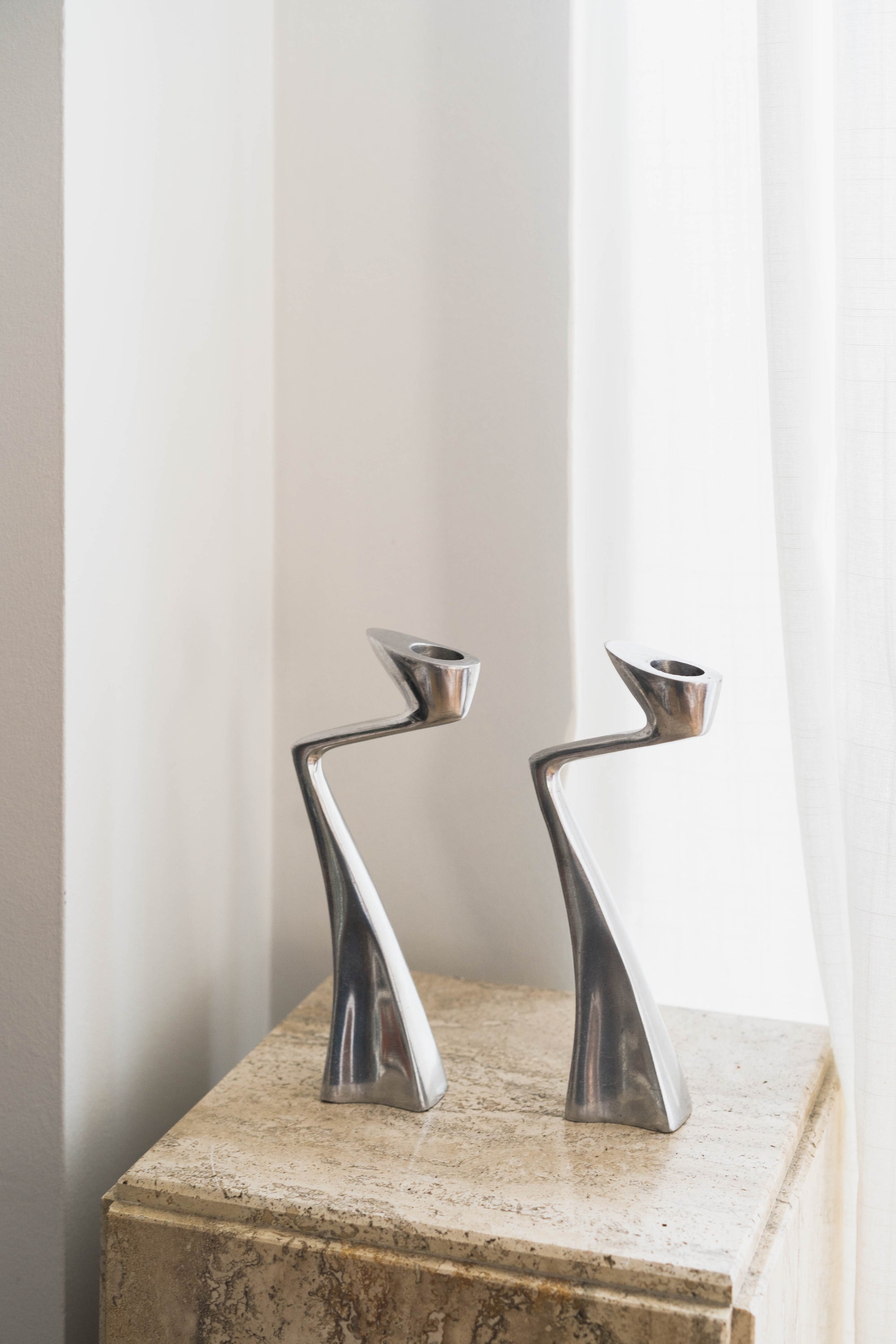 Sculptural Aluminum Candle Holder Set
