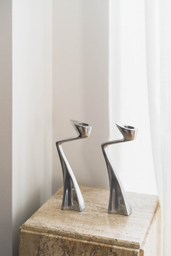 Sculptural Aluminum Candle Holder Set