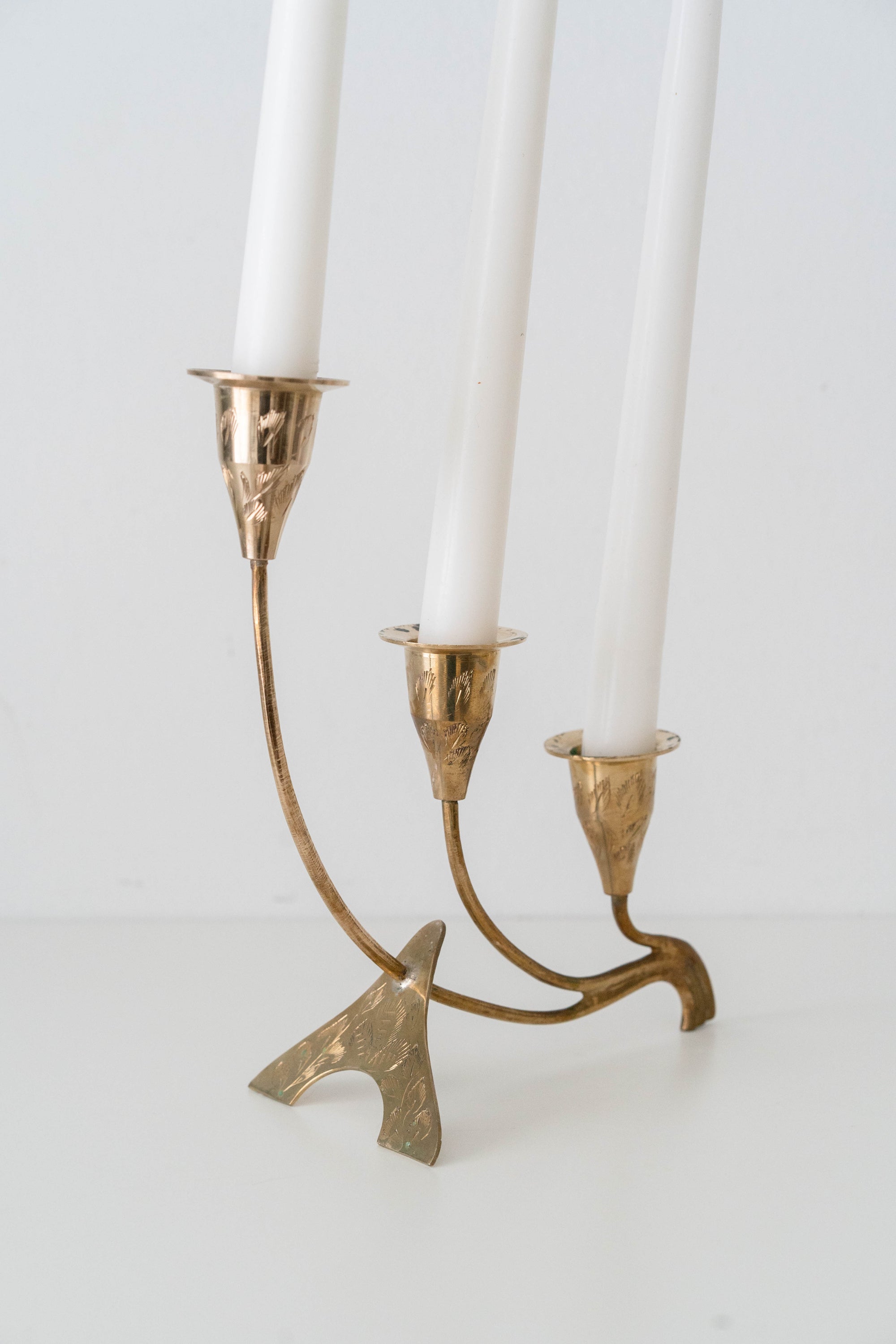 Etched Brass Trio Candelabra