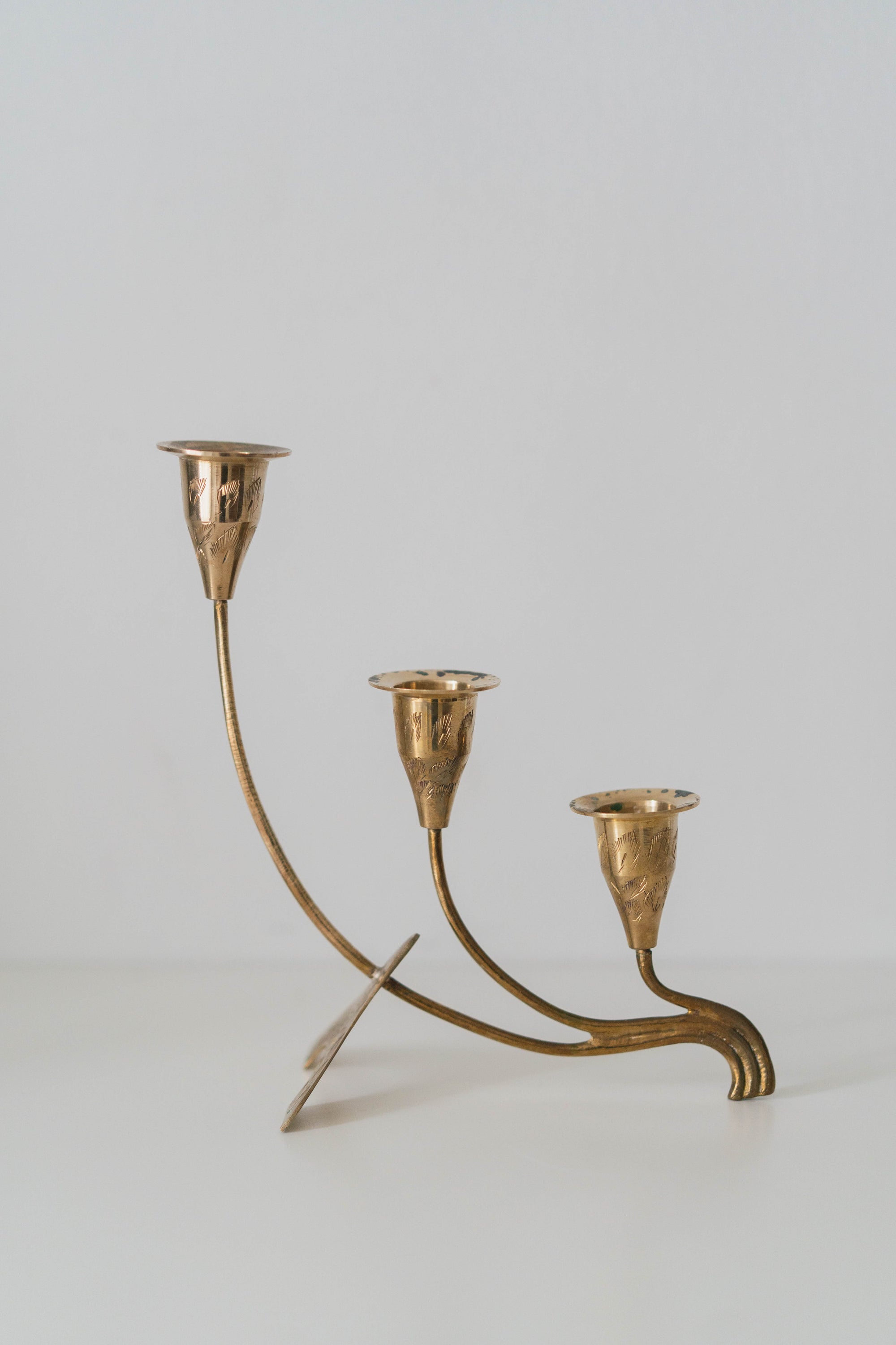 Etched Brass Trio Candelabra