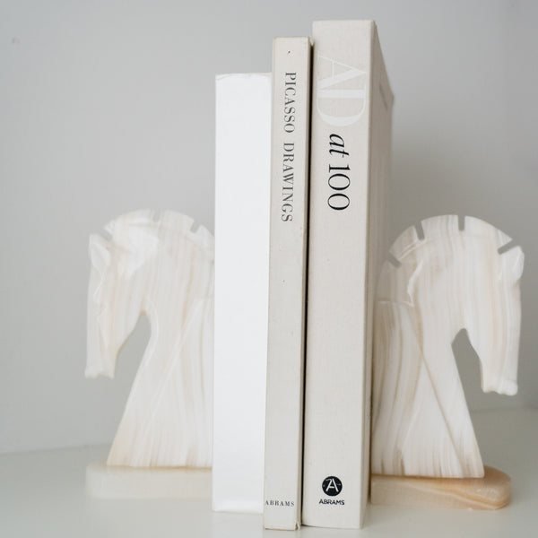 Large Marble Horse Bookends