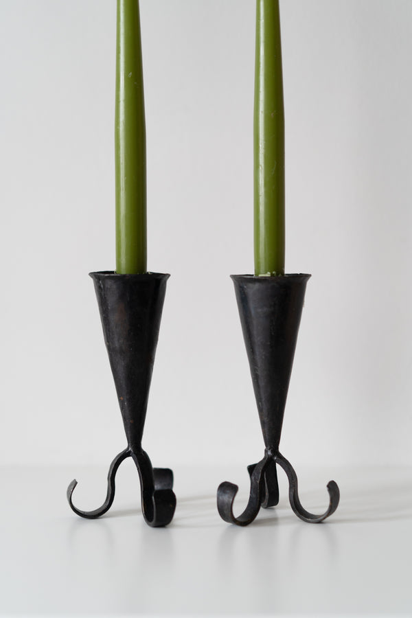 Brutalist Wrought Iron Candlesticks