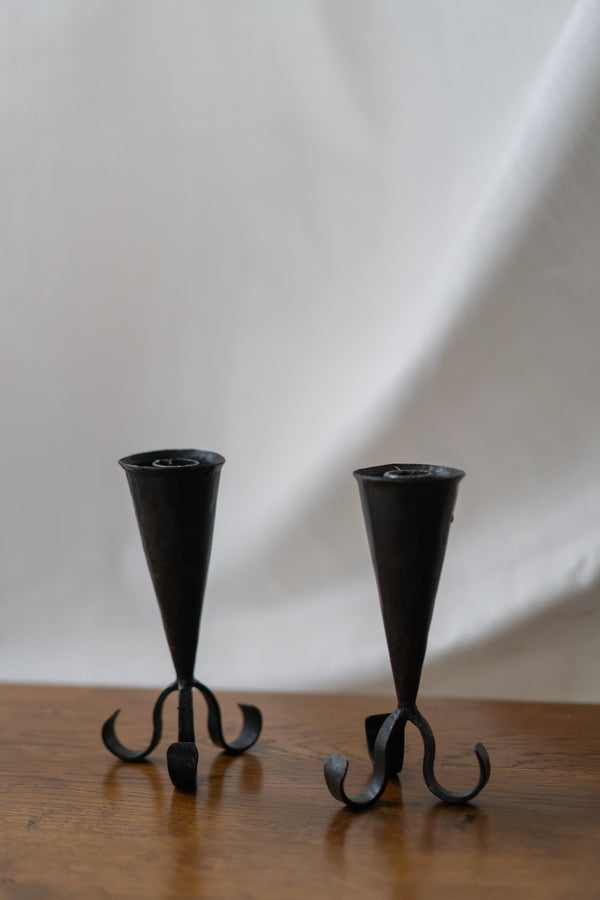 Brutalist Wrought Iron Candlesticks