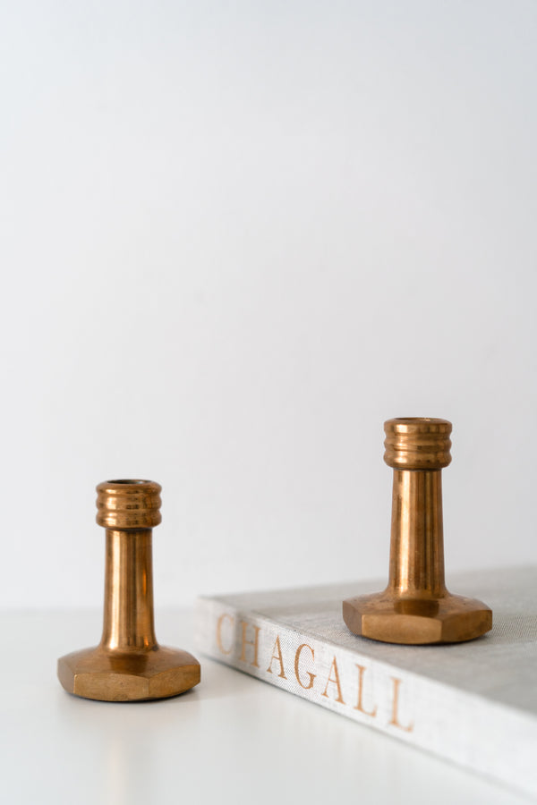 Hexagon Base Copper Candlesticks